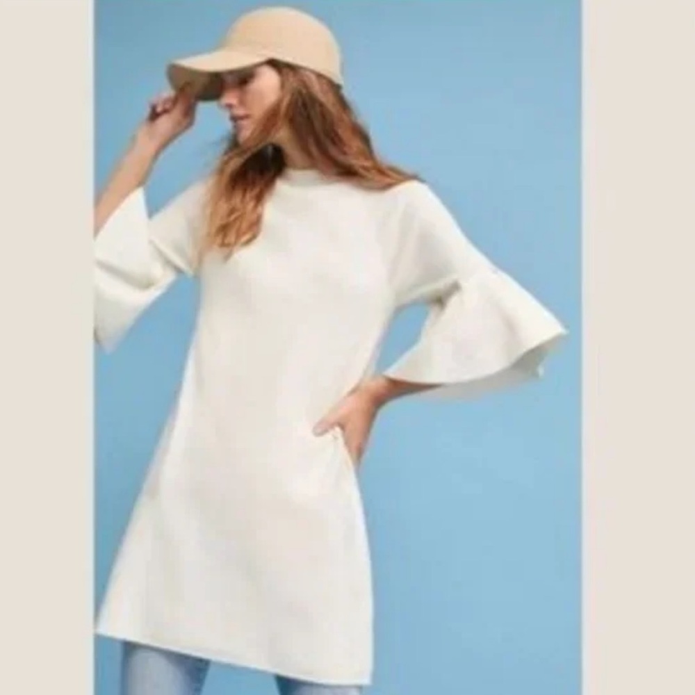 Anthropologie Moth Chester Bell Sleeve Knit Sweater Mini Dress Cream XL NWT - Picture 2 of 8